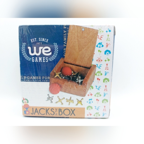 NIB 2013 We Games Jacks in the Box  Family Game Wooden Box Balls Jacks - Picture 1 of 4